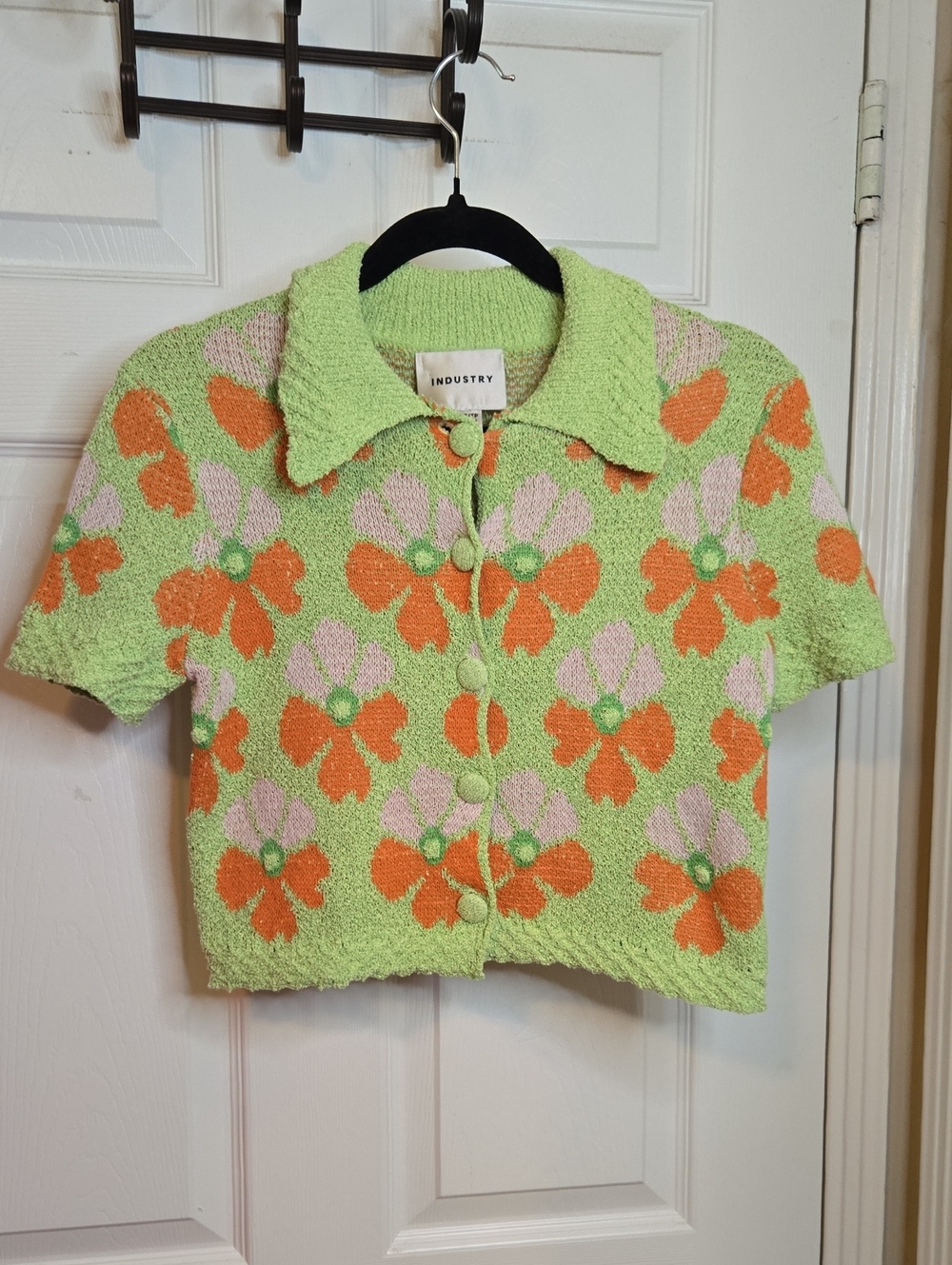 INDUSTRY Green Floral Knit Button-Up Cardigan